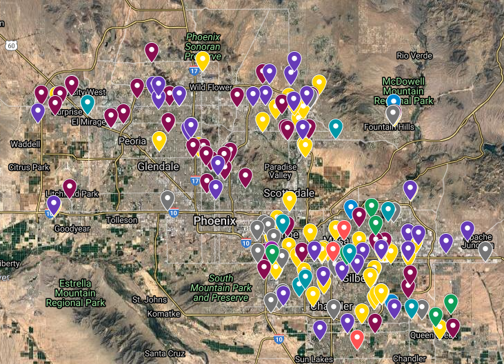 Map of Phoenix Metro where Menlo Group closed deals in 2021