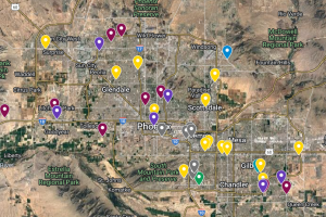 Map of Phoenix metropolitan area with marked locations of Menlo Group's deal closings in Q1 2022