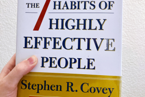 White book with red text: The 7 Habits of Highly Effective People