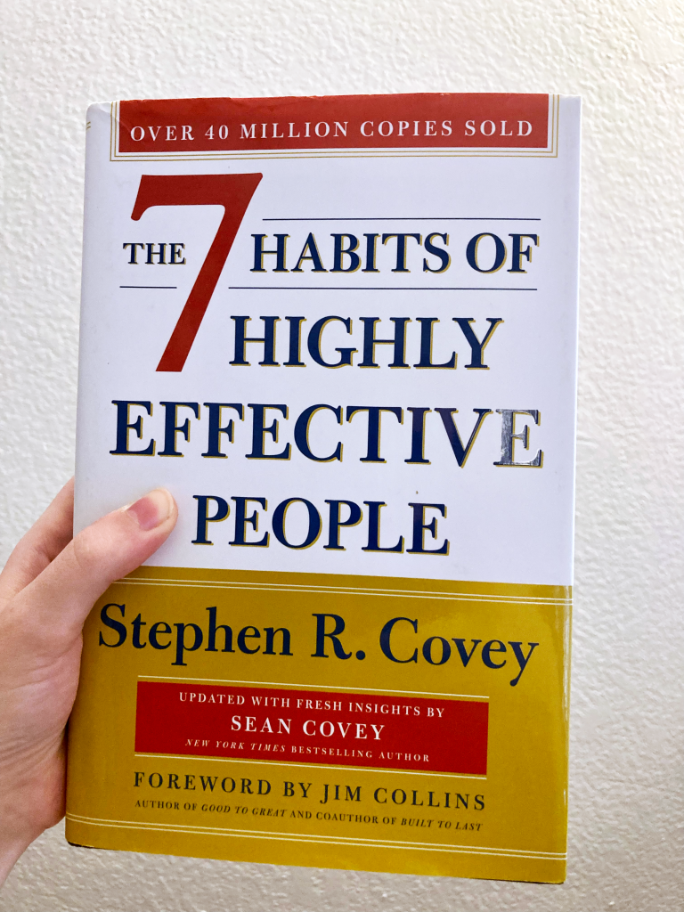 White book with red text: The 7 Habits of Highly Effective People