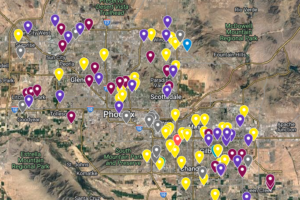 Map of Phoenix Metro with markers for deals Menlo Group closed in 2022
