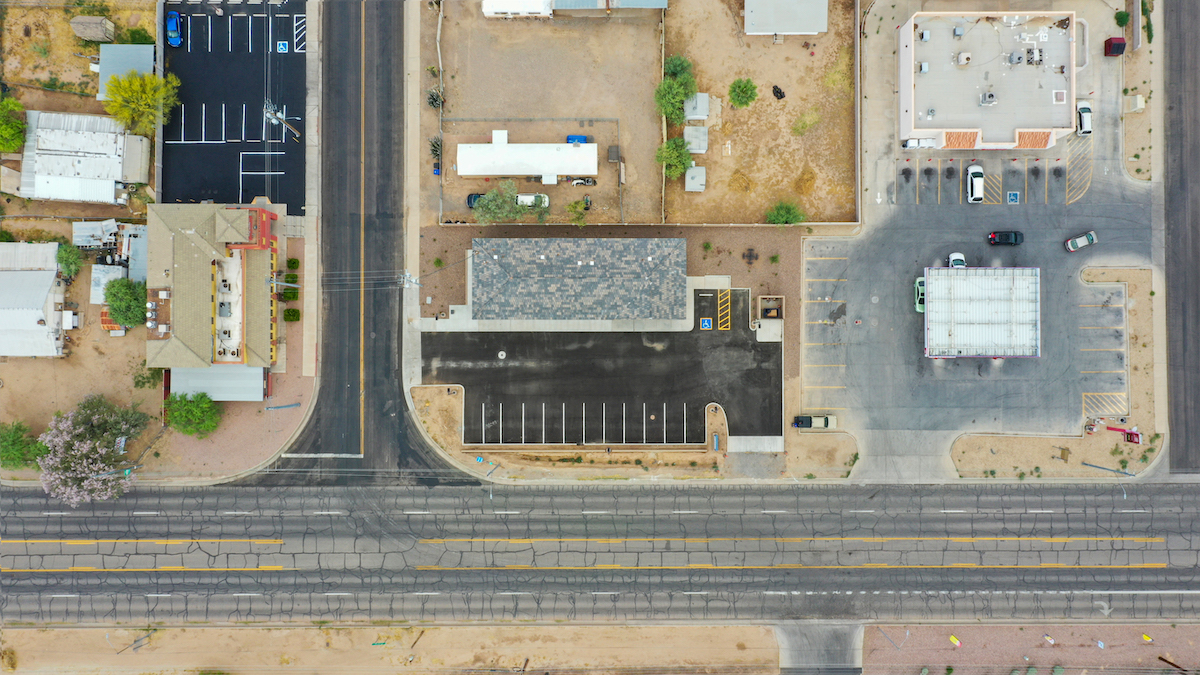 Aerial photo of dental office and parking lot
